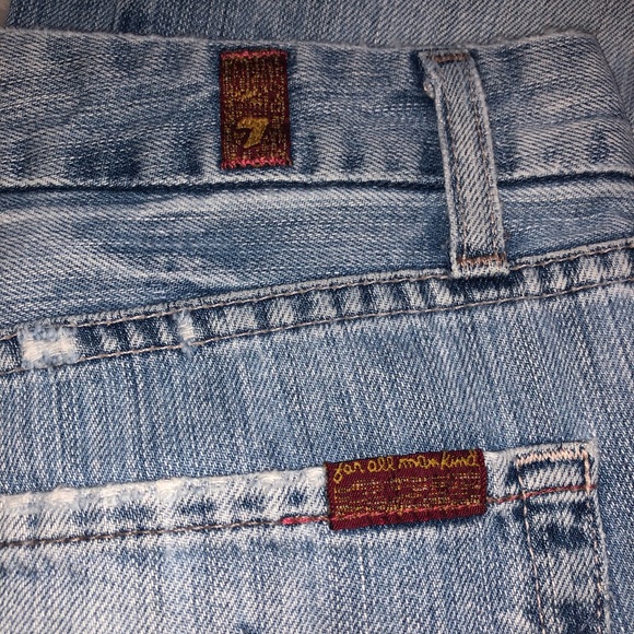 7 For All Mankind Flare Leg Distressed Denim Jeans - Picture 6 of 8